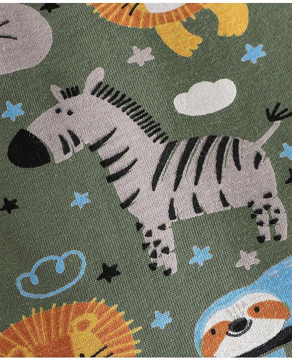 Babyhug Single Jersey Cotton Knit Full Sleeves Night Suit Animal Print - Green
