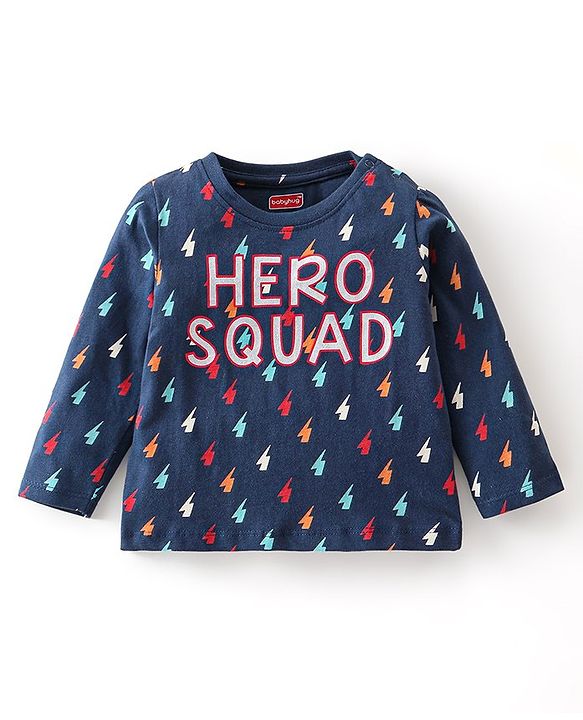 Babyhug Single Jersey Cotton Knit Full Sleeves Night Suit Thunder Bolt Print - Navy Blue