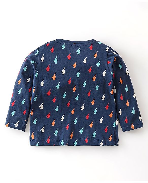 Babyhug Single Jersey Cotton Knit Full Sleeves Night Suit Thunder Bolt Print - Navy Blue