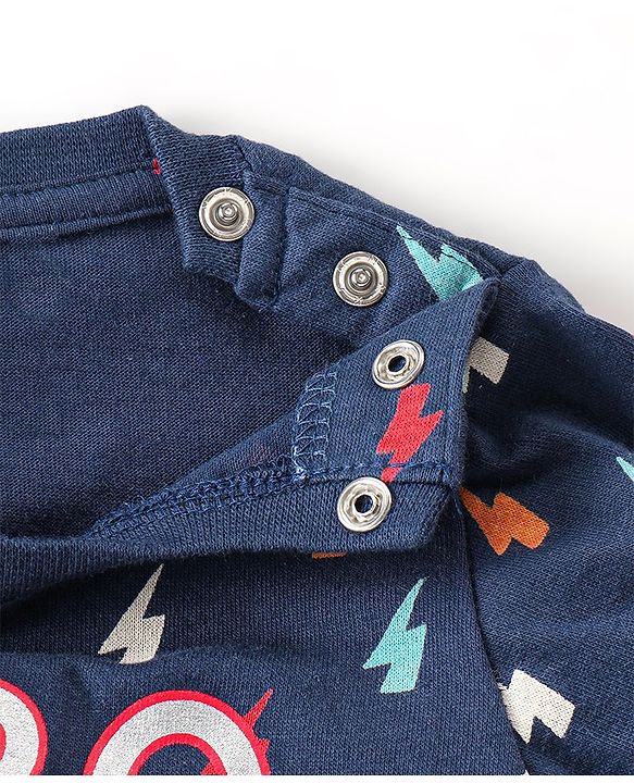 Babyhug Single Jersey Cotton Knit Full Sleeves Night Suit Thunder Bolt Print - Navy Blue