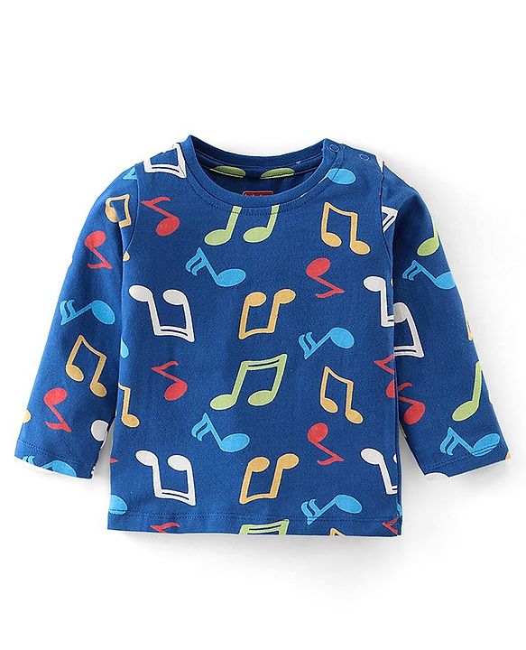 Babyhug Cotton Knit Full Sleeves Musical Notes Printed Night Suit - Blue