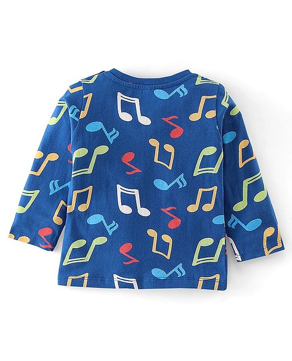 Babyhug Cotton Knit Full Sleeves Musical Notes Printed Night Suit - Blue