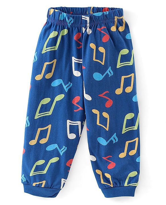 Babyhug Cotton Knit Full Sleeves Musical Notes Printed Night Suit - Blue
