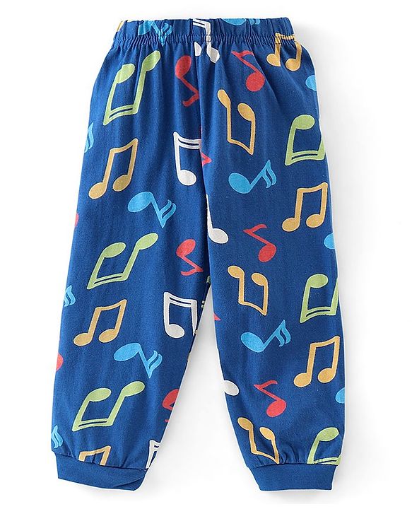 Babyhug Cotton Knit Full Sleeves Musical Notes Printed Night Suit - Blue