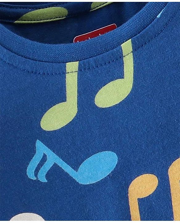 Babyhug Cotton Knit Full Sleeves Musical Notes Printed Night Suit - Blue