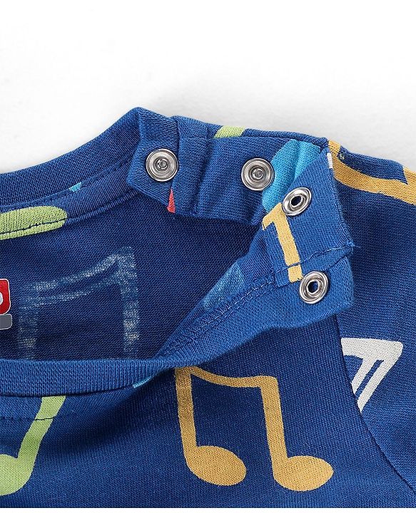 Babyhug Cotton Knit Full Sleeves Musical Notes Printed Night Suit - Blue