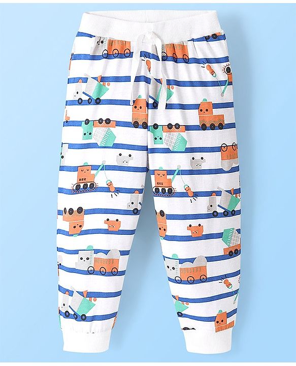 Babyhug Cotton Full Length Lounge Pant Construction Vehicles Printed - Light Grey