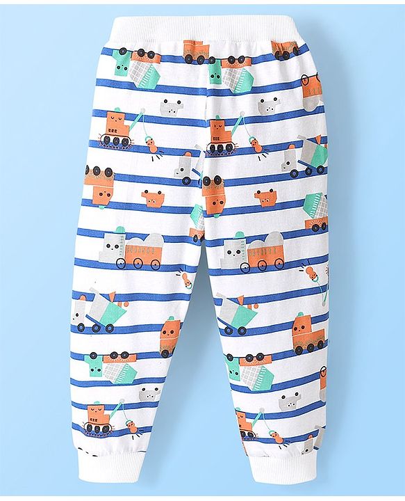 Babyhug Cotton Full Length Lounge Pant Construction Vehicles Printed - Light Grey