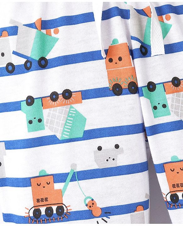 Babyhug Cotton Full Length Lounge Pant Construction Vehicles Printed - Light Grey