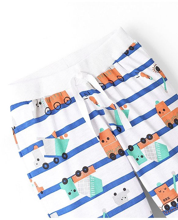 Babyhug Cotton Full Length Lounge Pant Construction Vehicles Printed - Light Grey