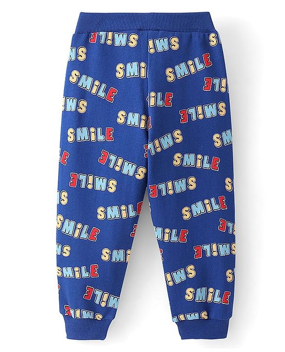 Babyhug Cotton Knit Full Length Lounge Pant Text Printed - Navy Blue