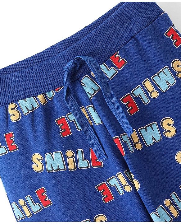 Babyhug Cotton Knit Full Length Lounge Pant Text Printed - Navy Blue