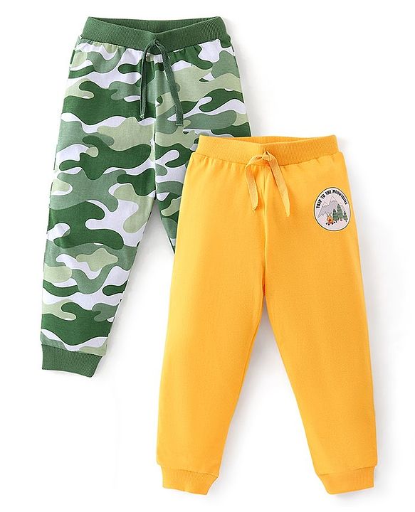 Babyhug Cotton Knit Full Length Lounge Pant Camo Print Pack Of 2 - Yellow & Green