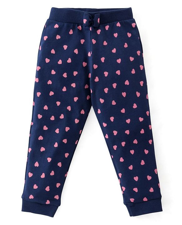 Babyhug Cotton Lycra Knit Full Length Leggings with Stretch & Butterfly & Heart Printed Pack of 3 - Pink Blue & Yellow