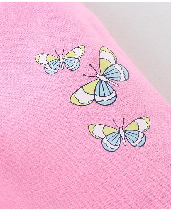 Babyhug Cotton Lycra Knit Full Length Leggings with Stretch & Butterfly & Heart Printed Pack of 3 - Pink Blue & Yellow