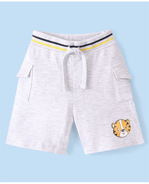 Babyhug Cotton Looper Knit Shorts Tiger Print - Grey