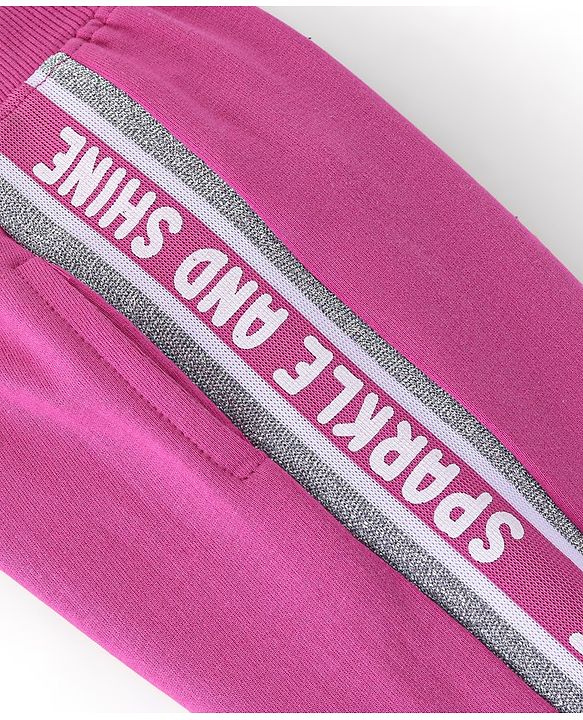 Babyhug Cotton Looper Knit Full Length Solid Colour Lounge Pant with Bow Applique - Fuschia