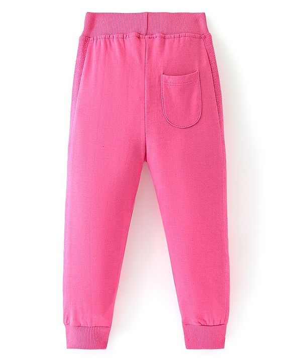 Babyhug Cotton Looper Knit Full Length Glittery Butterfly Detailing Lounge Pant - Pink