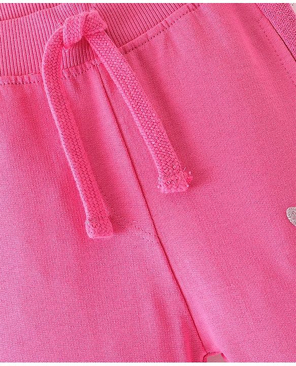 Babyhug Cotton Looper Knit Full Length Glittery Butterfly Detailing Lounge Pant - Pink