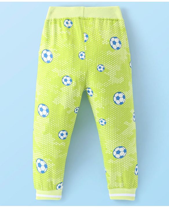 Babyhug Cotton Looper Knit Full Length Soccer Printed Lounge Pant - Lime Green