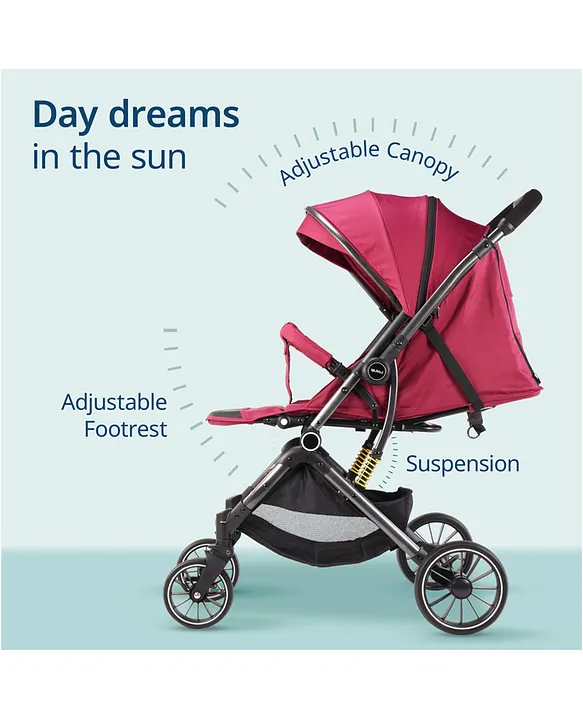 LuvLap Alpha Baby Stroller Pram with 5 Point Safety Harness Reversible Handlebar Looking Window Multi Level Recline Extendable Canopy Red 0 3Y Online in India Buy at Best Price from FirstCry 14346...