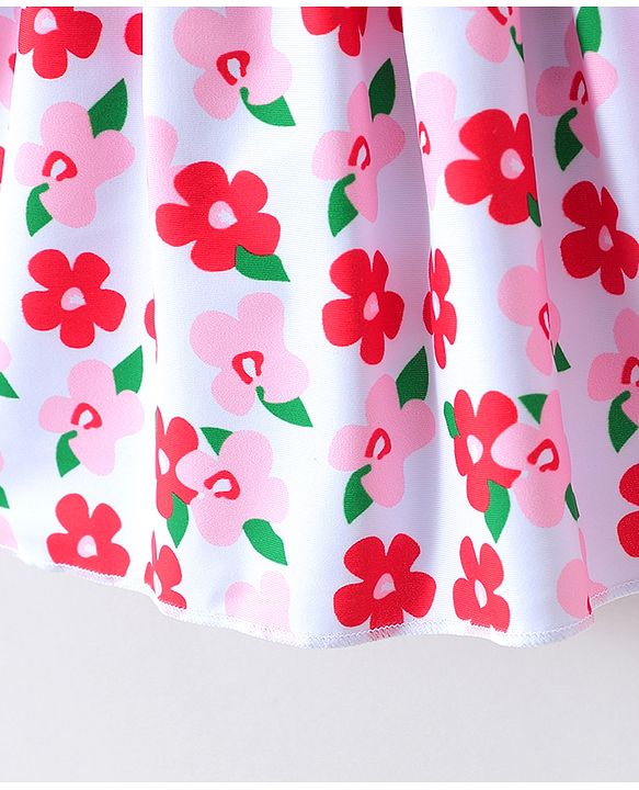 Babyhug Half Sleeves Frock Swimsuit Floral Print - Red