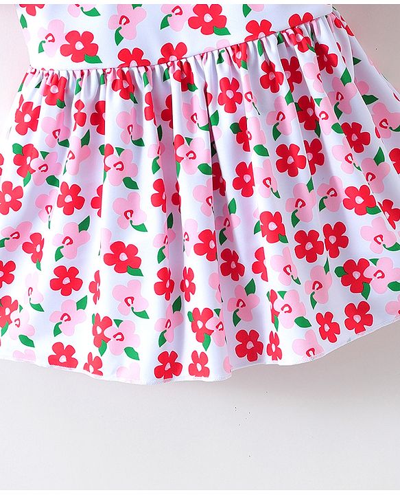 Babyhug Half Sleeves Frock Swimsuit Floral Print - Red