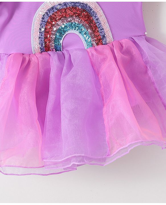 Babyhug Half Sleeves Sequined  Frock Swimsuit - Purple