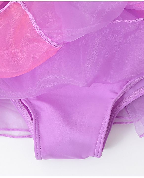 Babyhug Half Sleeves Sequined  Frock Swimsuit - Purple