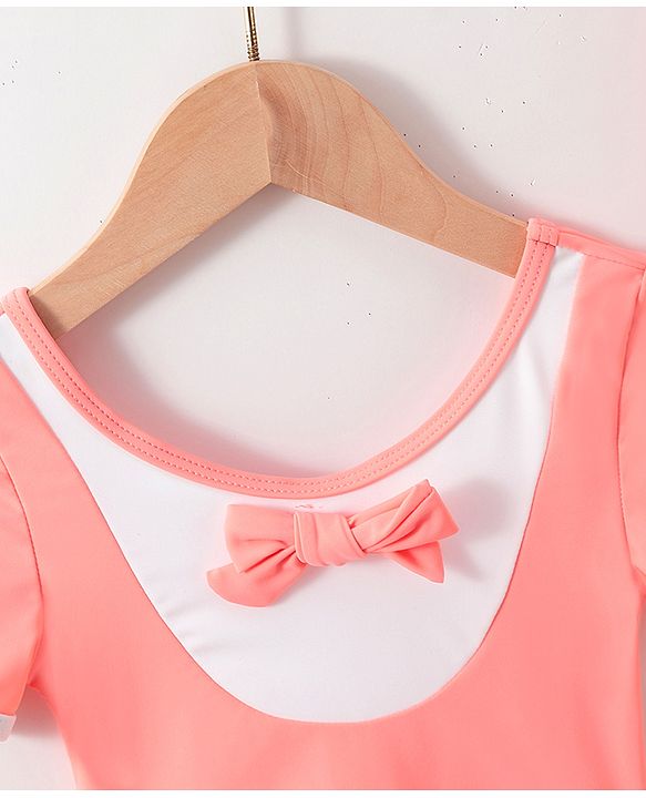 Babyhug Half Sleeves Frock Swimsuit with Cap - Pink