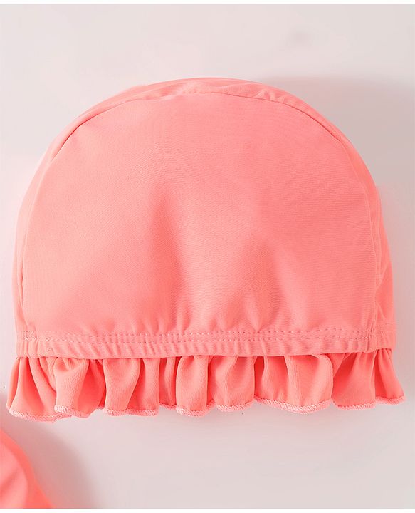 Babyhug Half Sleeves Frock Swimsuit with Cap - Pink