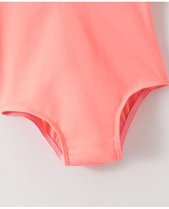 Babyhug Half Sleeves Frock Swimsuit with Cap - Pink