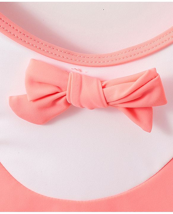 Babyhug Half Sleeves Frock Swimsuit with Cap - Pink