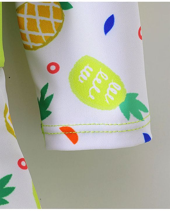 Babyhug Full Sleeves Frock Swimsuit with Cap Fruit Print - Green