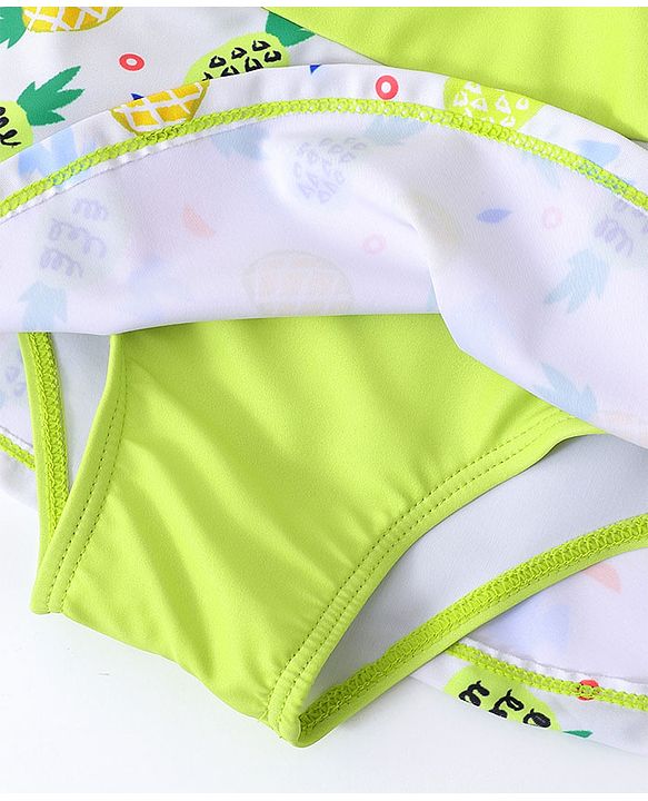 Babyhug Full Sleeves Frock Swimsuit with Cap Fruit Print - Green