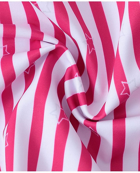 Babyhug One Shoulder Striped V Cut Swimsuit with Cap - Red