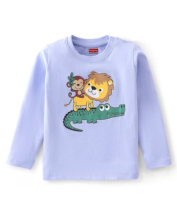Babyhug Cotton Knit Full Sleeves Wild Animals Graphic T-Shirt - Purple