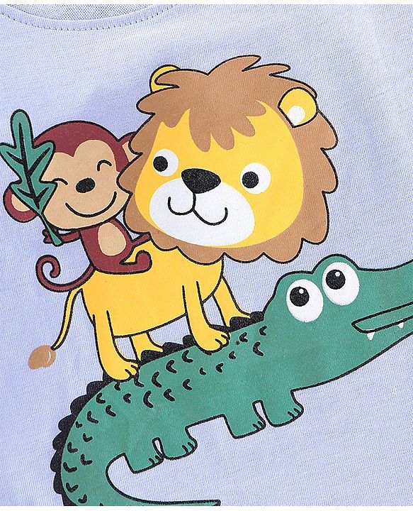 Babyhug Cotton Knit Full Sleeves Wild Animals Graphic T-Shirt - Purple