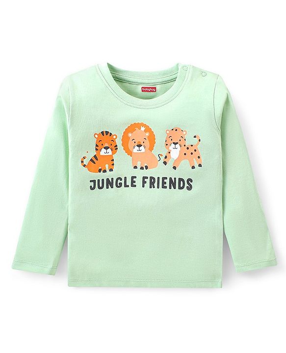Babyhug 100% Cotton Full Sleeves T-Shirt with Lion Graphics Print - Lime Green