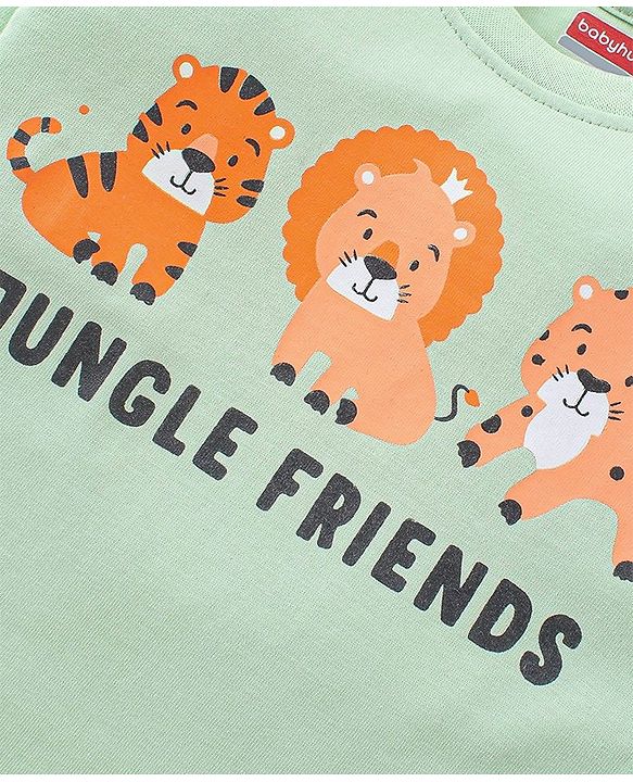 Babyhug 100% Cotton Full Sleeves T-Shirt with Lion Graphics Print - Lime Green