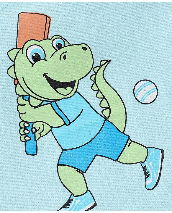 Babyhug Cotton Knit Full Sleeves T-Shirt Dino Graphic Print - Light Blue