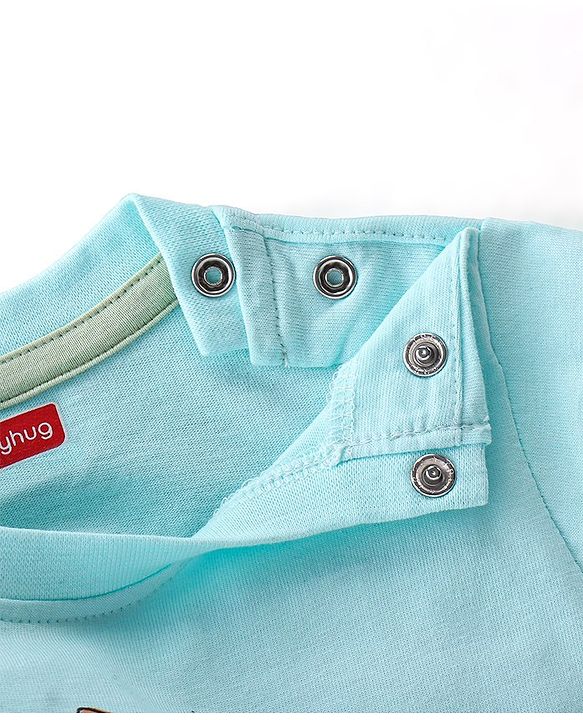 Babyhug Cotton Knit Full Sleeves T-Shirt Dino Graphic Print - Light Blue