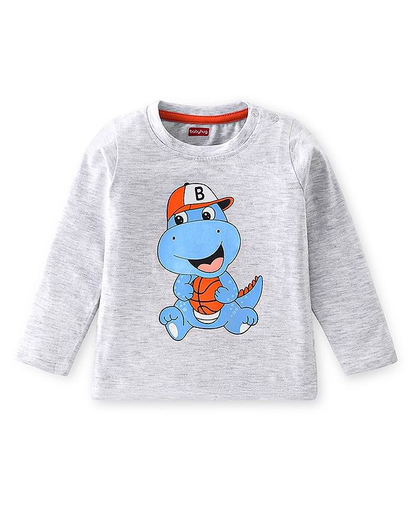 Babyhug 100% Cotton Knit Full Sleeves T-Shirt with Crocodile Graphics - White