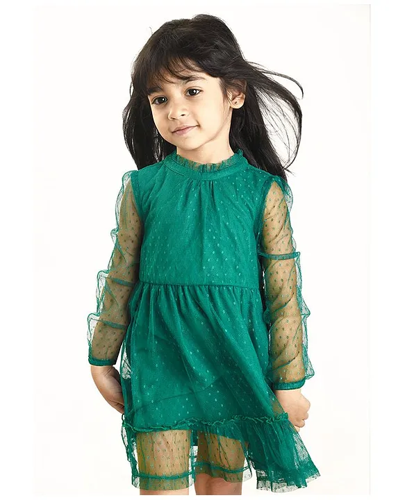 Buy Beebay Full Sleeves Solid Dress Green for Girls 12 18Months