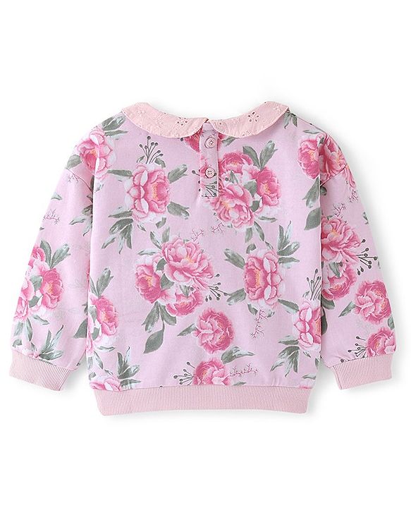 Babyhug 100% Cotton Knit Full Sleeves Sweatshirt With Minnie Mouse Graphics & Sequins Detailing - Pink