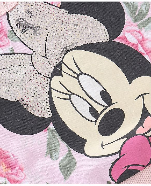 Babyhug 100% Cotton Knit Full Sleeves Sweatshirt With Minnie Mouse Graphics & Sequins Detailing - Pink