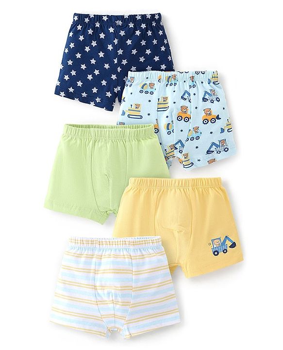 Babyhug 100% Cotton Knit Bear Printed Trunk Pack of 5 - Multicolour