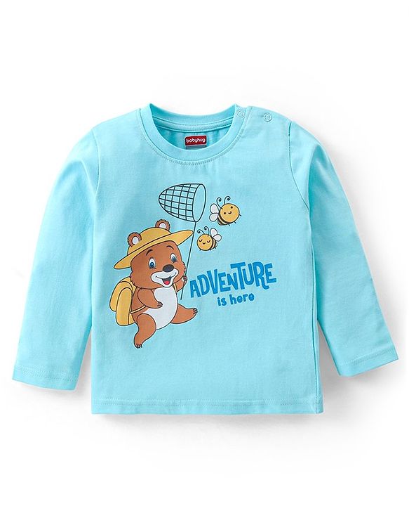 Babyhug Cotton Knit Full Sleeves Bear & Bees Printed Night Suit - Blue