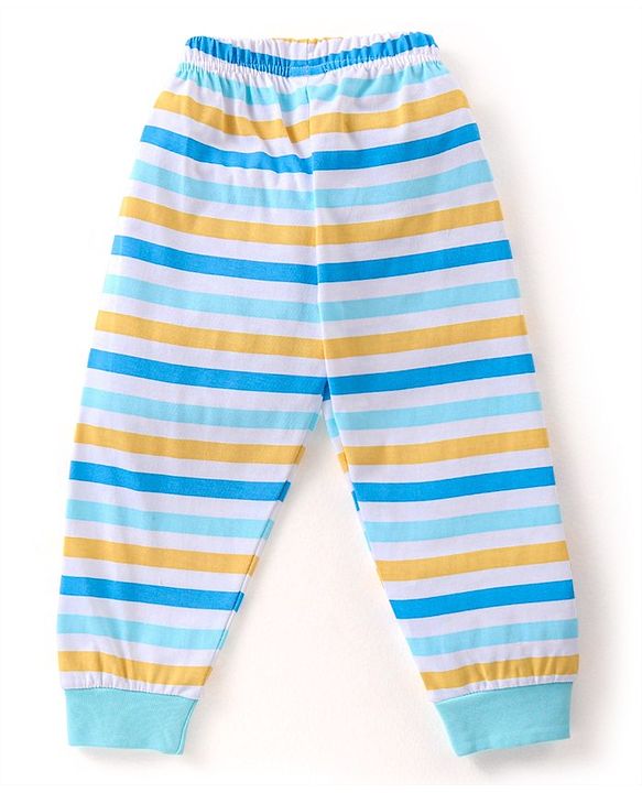 Babyhug Cotton Knit Full Sleeves Bear & Bees Printed Night Suit - Blue