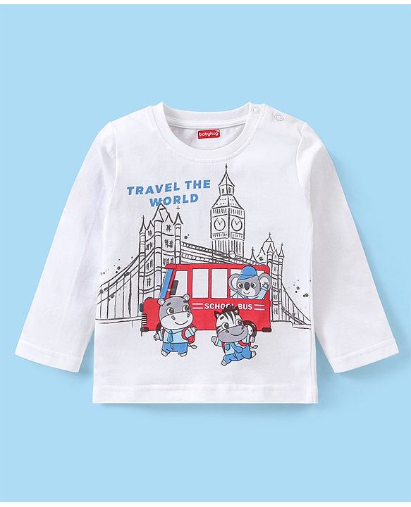 Babyhug Cotton Knit Full Sleeves Night Suit With Animals Print - White & Red